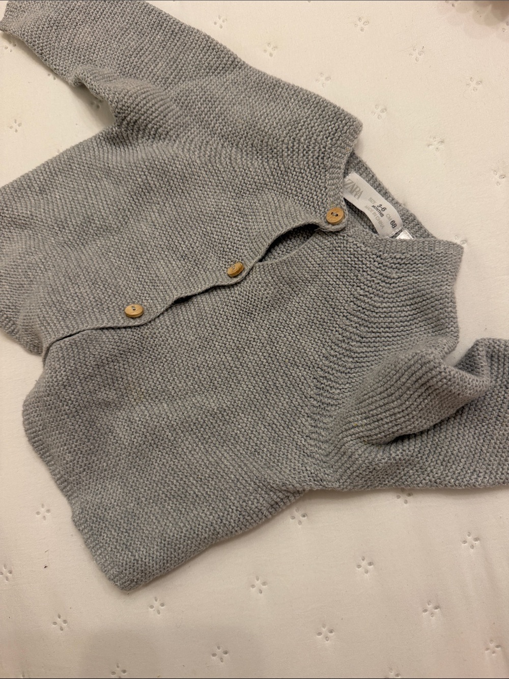 Zara Light Gray Knit Kids Cardigan with Wooden Buttons